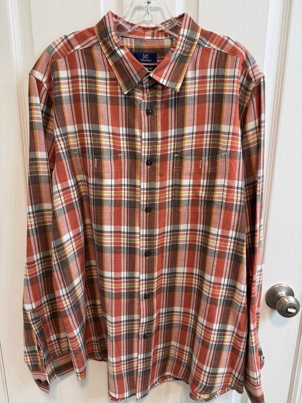 george classic fit dress shirt | Shirts | George Mens Button Xl 4648 Orange Brown Plaid Long Sleeve Neewe Womens Summer Cotton STORE: CM-WAL-BLO Its a familiar look Storlek:X-Small formal mens dress shirt